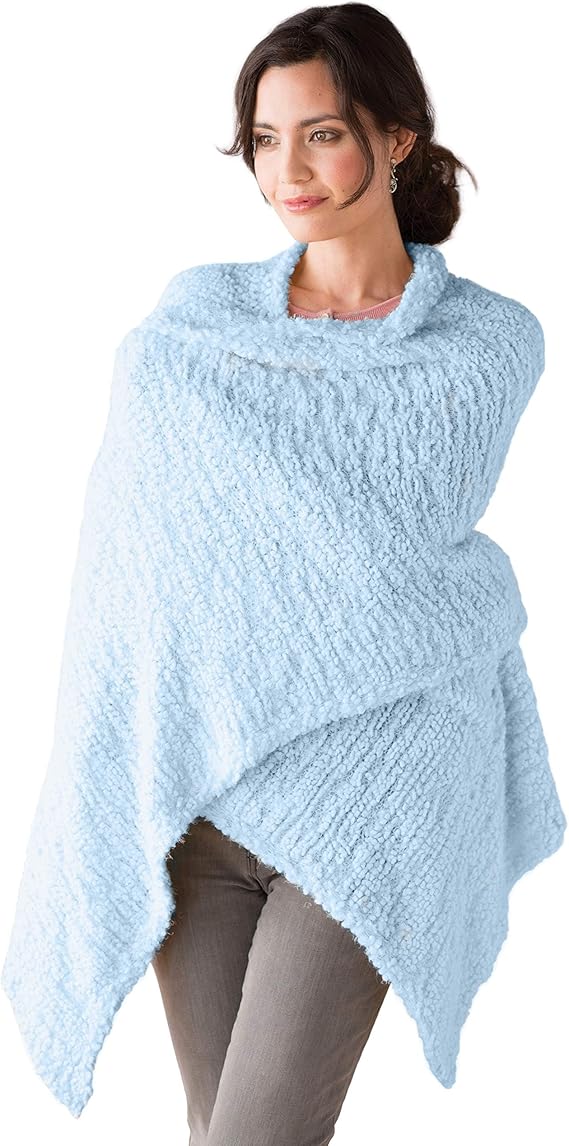 DEMDACO Giving Collection Giving Shawl with Pockets - Cozy Wrap for Women - Pockets - Soft Knit - Comfortable - Blanket-Style - Thoughtful Gift for Her - One Size - Light Blue