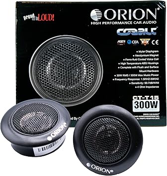 Orion Cobalt Series CT-T15-1 Neodymium Silk Dome Tweeters | Silk Diaphragm, Surface/Flush Mount, 30W RMS, 300W Max, Built-in Crossover - Car Audio Tweeters (Pair)