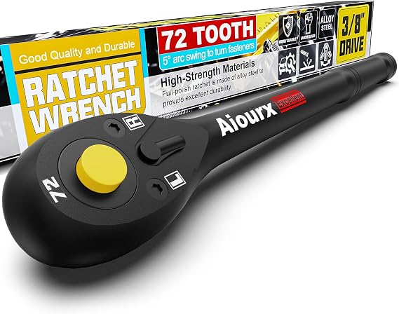 3/8" Drive Ratchet, 72-Tooth Ratchet Handle, 9 Inch Quick Release Reversible Socket Wrench, CR-V Steel, Mechanical Maintenance, Automobile and Motorcycle Repair