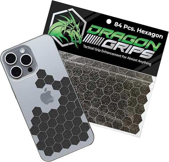 Dragon Grips Black Rubber Grip Tape, 84pc Hexagon Grip Stickers