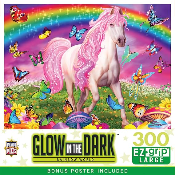 Masterpieces 300 Piece EZ Grip Glow in the Dark Jigsaw Puzzle - Rainbow World - 18"x24"