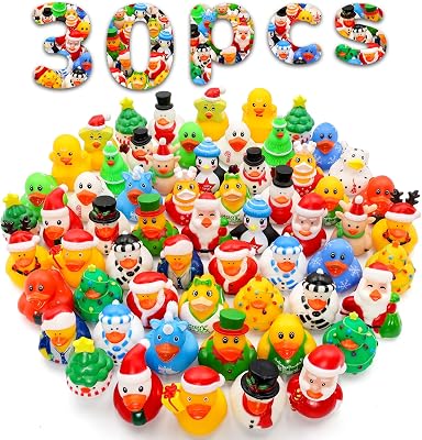 30 Pack Christmas Rubber Ducks-2.3 Inch Bulk Floater Ducks for Ducking Assortment Rubber Duckies for Kids Baby Bath Toys,Birthday Gifts Party Favors Summer Beach Pool Activity Toys