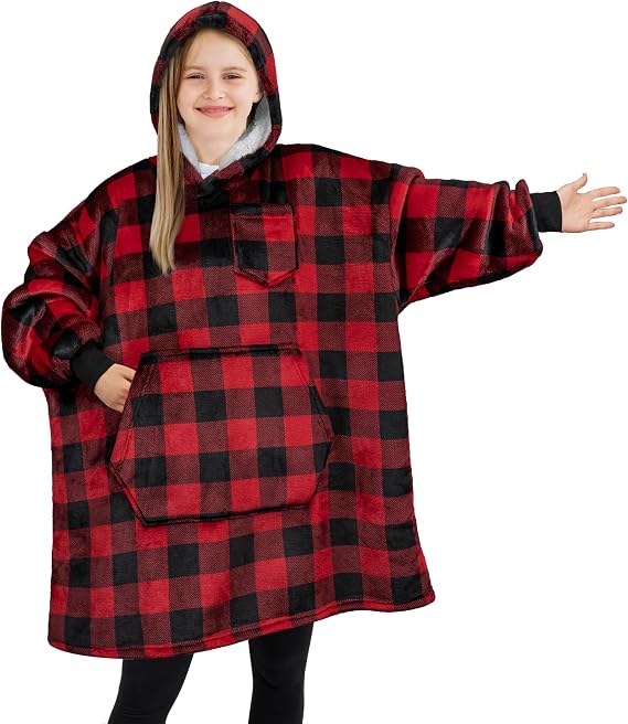 PAVILIA Fleece Sherpa Wearable Blanket Sweatshirt Hoodie for Kids