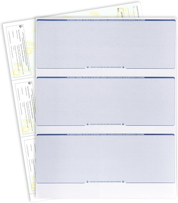EnDoc Blank Check Paper Stock - 3 on a Page Business Checks - 100 Sheets - Check Paper for Printer - Security Features & Laser Compatible with Quickbooks - Blue Diamond