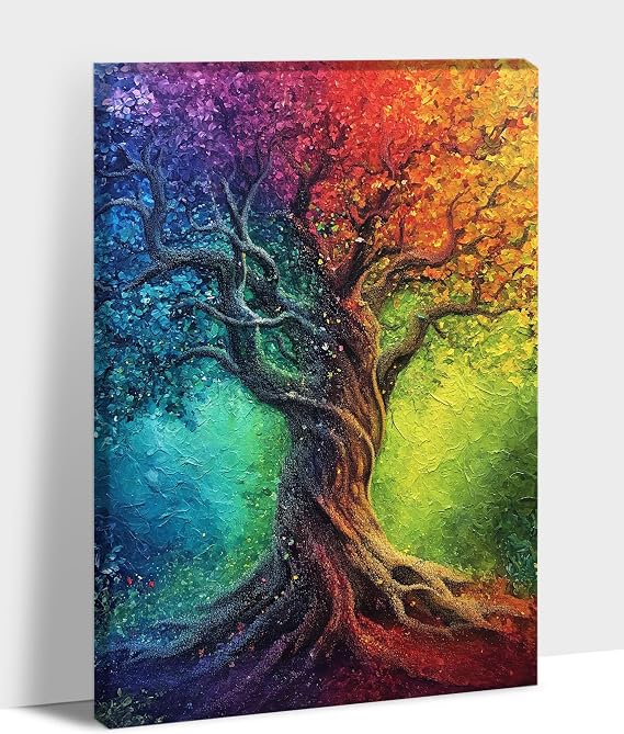 GUTTATY Colorful Tree Canvas Wall Art, Tree of Life Canvas Prints, Modern and Stylish Tree Landscape Artwork Decoration for Living Room, Office, and Bedroom, Tree Landscape Canvas Prints 12x18 Inches