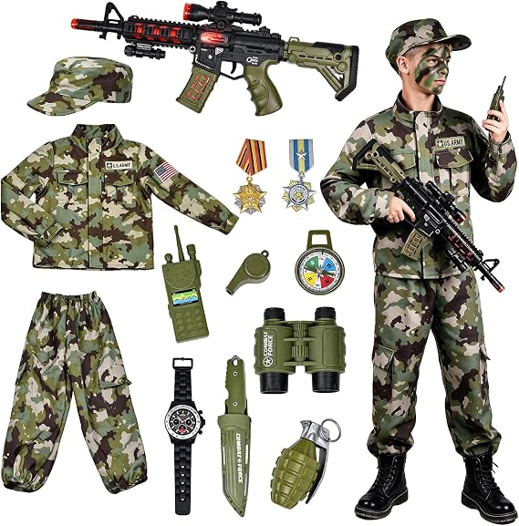 Kids Army Costume for Boys - 14 PCS Soldier Halloween Costume for Boys