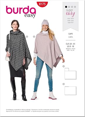 Burda Style Misses Rectangular Cape, Code 6175 Sewing Pattern Kit, Sizes 8-18, Multicolor