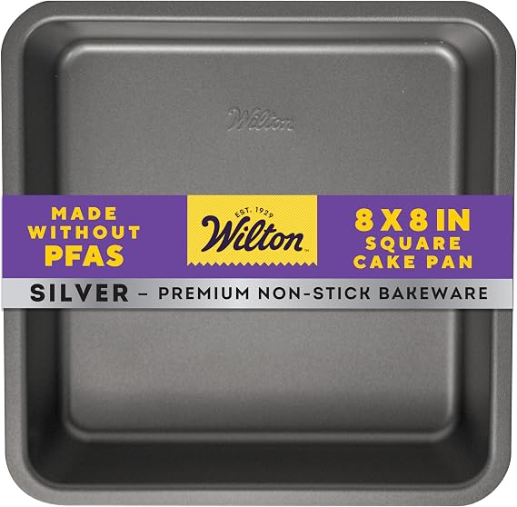 Wilton Silver Non-Stick Square Pan, Made Without PFAS, 8 x 8 in. | Non-Stick Steel Bakeware, Dishwasher Safe , Perfect for Brownies, Bars & Square Cakes