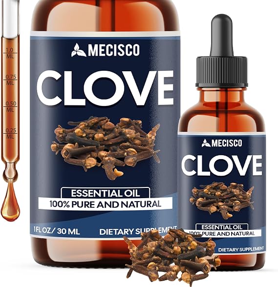 Mecisco Clove Essential Oil Supplement for Toothache, Oral Care, Skin & Hair Clove Oil Organic 1 FL Oz - 30 ml