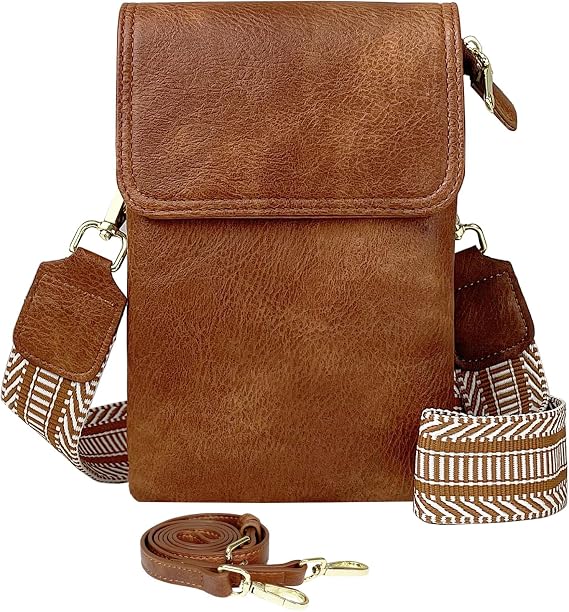 Small Crossbody Cell Phone Bags for Women Designer Girls Vegan Leather Cell Phone Purses with 2 Adjustable Straps(Brown)