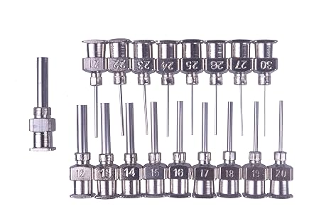 18-Pack Metal Dispensing Needle - Stainless Steel Blunt Tip Luer Lock Set