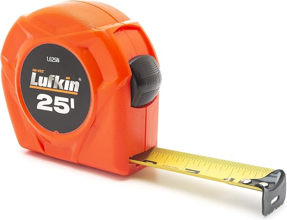 Crescent Lufkin 1" x 25' Hi-Viz Orange Yellow Clad Power Return Tape Measure - L625N