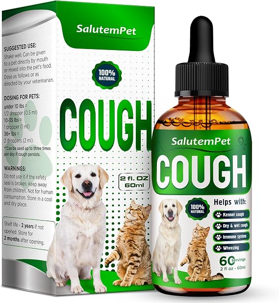 Kennel Cough Medicine for Dogs & Cats Kennel Cough Treatment Helps with Allergies & Sneezing Herbal Supplement with Mullein Leaf, Angelica Root, Calendula Breeds 2 Oz