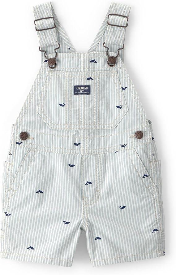 OSHKOSH B'GOSH Baby Boys' World's Best Overalls, Green/White Shortalls, 18 Months