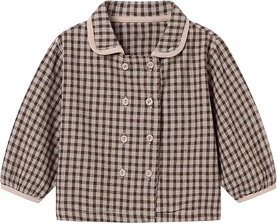Baby Toddler Girls Gingham Blouse Long Sleeve Double Breasted Shirts 12M-6Y