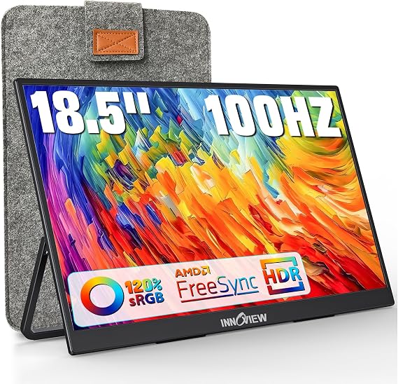InnoView Portable Monitor 18.5 inch 100Hz 120% sRGB, 1080P FHD IPS Large Portable Monitor for Laptop USB C HDMI HDR Travel Monitor with Kickstand Mac PC Xbox PS4/5 Switch