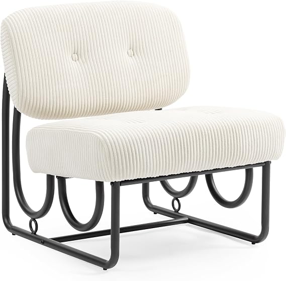 Armless Accent Chair, Beige Upholstered Chair for Bedroom