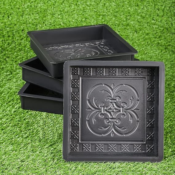 Plastic Molds Concrete Set Patio Paving Mold 4 pcs - Big Beautiful Pathmaker Precast Concrete Molds and Forms Stampcrete for Walkways - Large Cobblestone Molds for Concrete, Reusable
