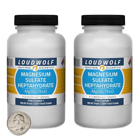 Magnesium Sulfate Heptahydrate / 1 Pound / 2 Bottles / 99.9% Pure USP Food Grade/Fine Crystals