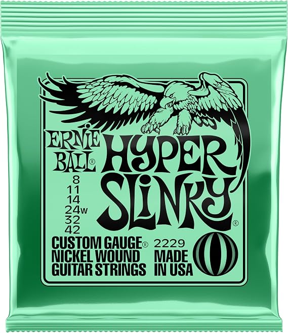 Ernie Ball Hyper Slinky Nickel Wound Electric Guitar Strings, 8-42 Gauge (P02229)