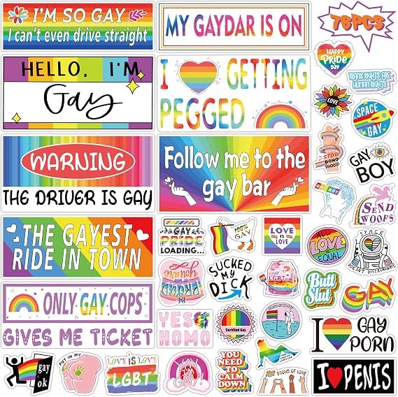 76PCS Original Funny Gay Prank Bumper Stickers | LGBT Decals for Men Adults, Decor for Cars Motorcycle Truck Vehicles Luggage Sticker, Waterproof Vinyl