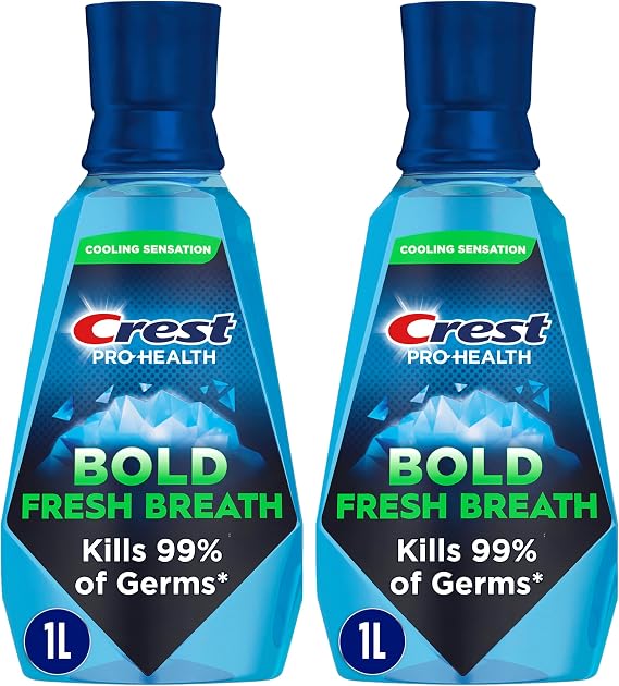 Crest Mouthwash Pro-Health Bold Fresh Breath, 99% Germ Kill, Antigingivitis & Antiplaque, Clean Mint - 1 L (33.8 fl oz), Pack of 2