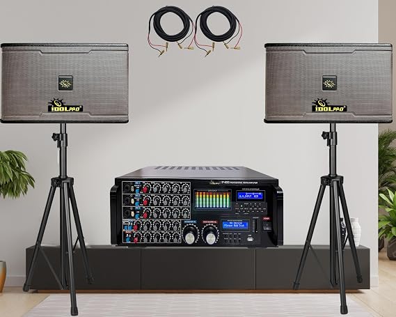 3000W Home Karaoke System with New Mixing Amplifier and Dual 3 Way 1200W Speakers and Stands
