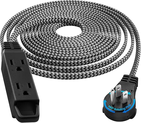 SURAIELEC 20Ft Flat Plug Extension Cord, 360 Rotating Plug, 3 Outlets