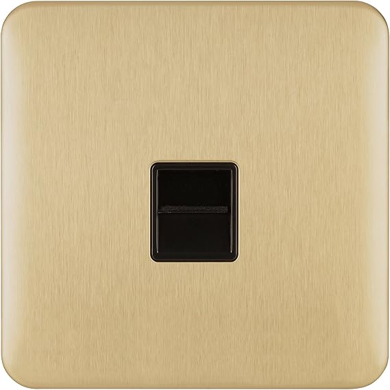 Schneider Electric Lisse Screwless Deco - Single Telephone Socket, Secondary, 240V GGBL7062BSB, Satin Brass with Black Insert