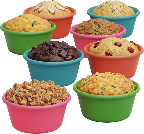 Bakerpan Silicone Jumbo Muffin Liners for Baking - Set of 8 Large 3.5 Inch Air Fryer Muffin Cups & Jumbo Cupcake Liners for Egg Bites, Quiche, Cheesecake & Muffins - Non-Stick, BPA-Free
