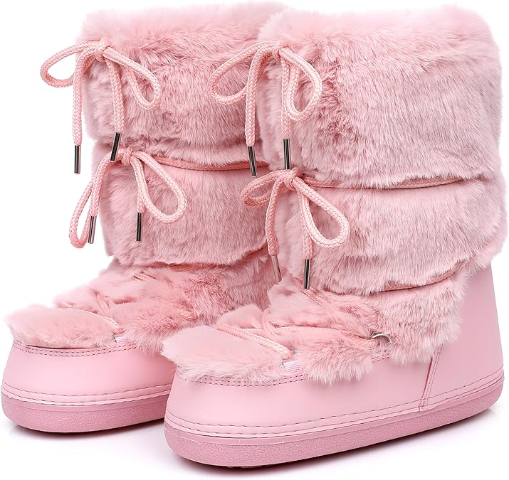 Faux Fur Boots for Women Fuzzy Fluffy Furry Water Resistant Snow Boots