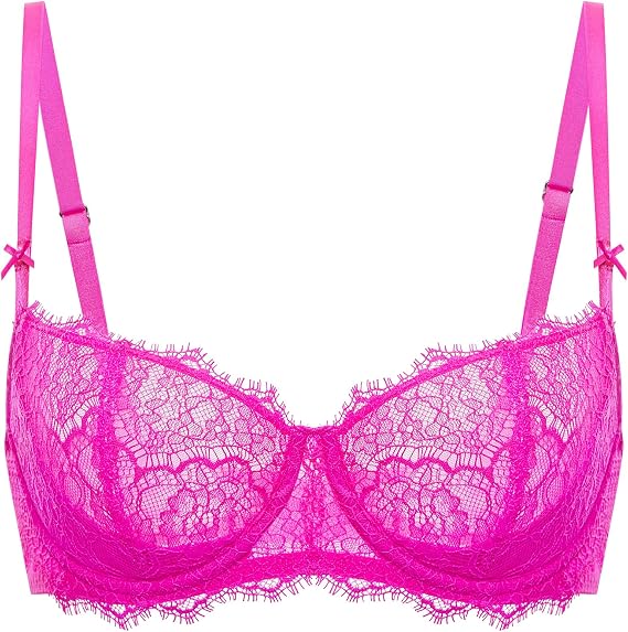 DOBREVA Women's Dirndl Bra Push Up Balconette Lace Bra Sexy Transparent Large Sizes with Underwire