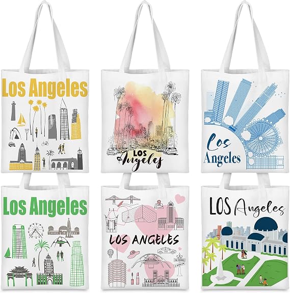 Talltalk 6 Pcs Los Angeles Canvas Tote Bag Watercolor Los Angeles Gifts
