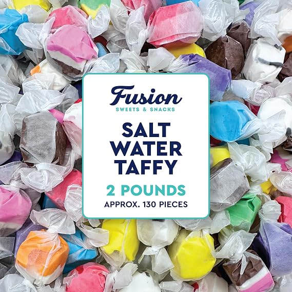Assorted Salt Water Taffy, 2 Pound Bag, Individually Wrapped, Bulk Candy | Classic Old Fashioned Retro Candy, Chewy, Great For Parties, Gifting, And Snacking