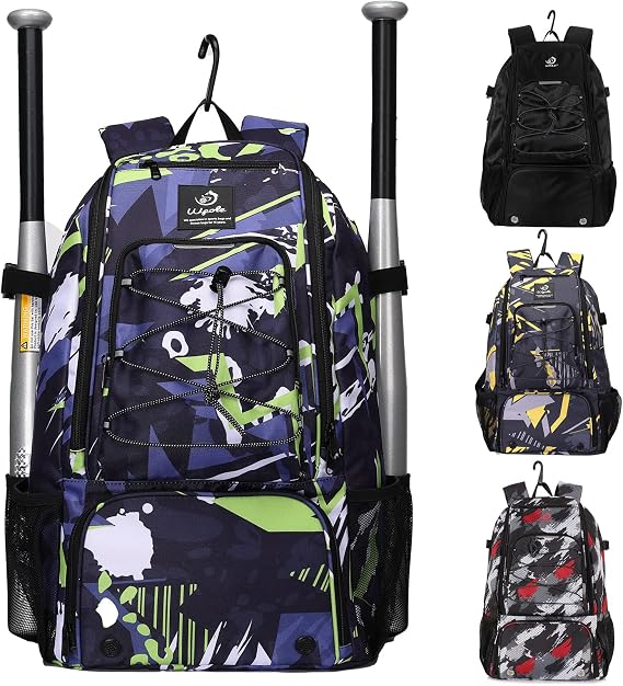 Sports Baseball&Softball Bat Bag For Youth|Adults, Baseball Equipment Backpack Bag with Shoe Compartment,Fence Hook,Holds Bat, Helmet, Glove