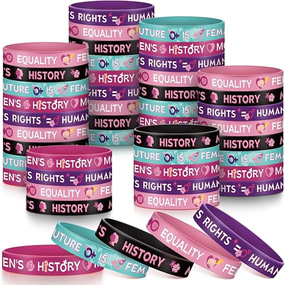 200 Pcs Women Rights Silicone Bracelet, Womens Equality Party Favor | 5 Styles Rubber Wristbands, Feminism Rights Awareness, International Women's Day Bulk Gifts for Female Equality