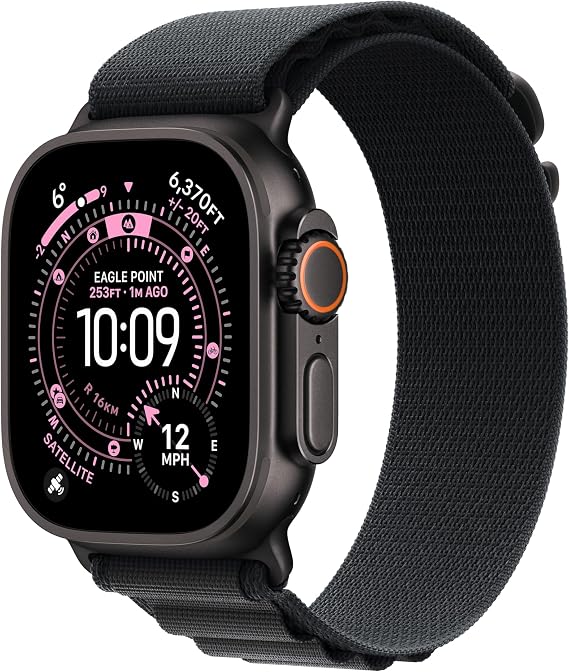 Apple Watch Ultra 3 GPS + Cellular 49mm Premium Running and Multisport Smartwatch with Rugged Black Titanium Case with Black Alpine Loop - Medium. Advanced Health and Fitness Tracking