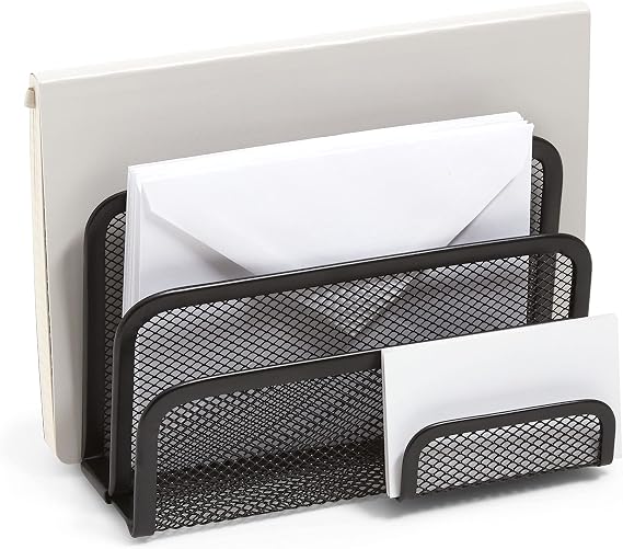TRU RED Wire Mesh Letter Holder, 4-Compartment, Matte Black