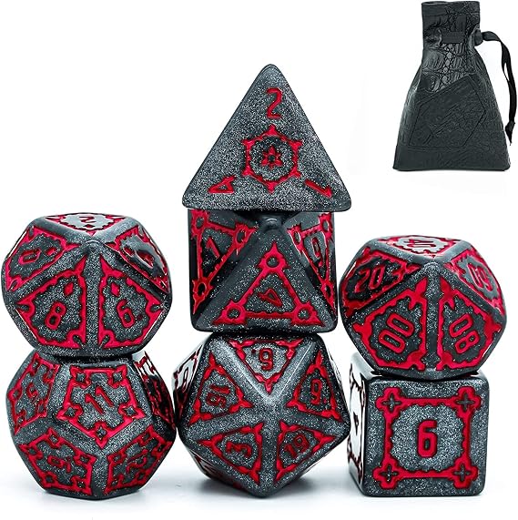 Cusdie 7 Pcs 25mm Giant DND Dice, Polyhedral Dice Set, D&D Dice for Dungeons and Dragons Pathfinder RPG MTG(Black Red)