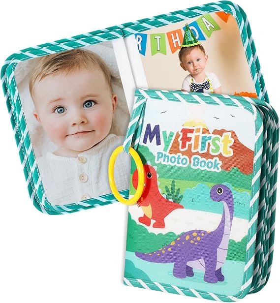 My First Baby Photo Album Soft Cloth Memory Book for 17 Photos 5.5" x 7", Newborn & Toddler First Year Keepsake Gift