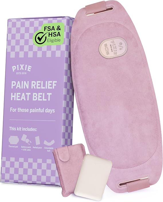 Pixie Period Heating Pad for Cramps - Wearable Cordless Graphene Heat Belt - 3 Heat Settings - Vibration Massage - Discreet - Adjustable Fit - Rechargeable - FSA Eligible and HSA Eligible - Purple
