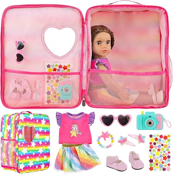 10 Pcs Doll Backpack Carrier Outfit Set for 18 Inch Girl Dolls