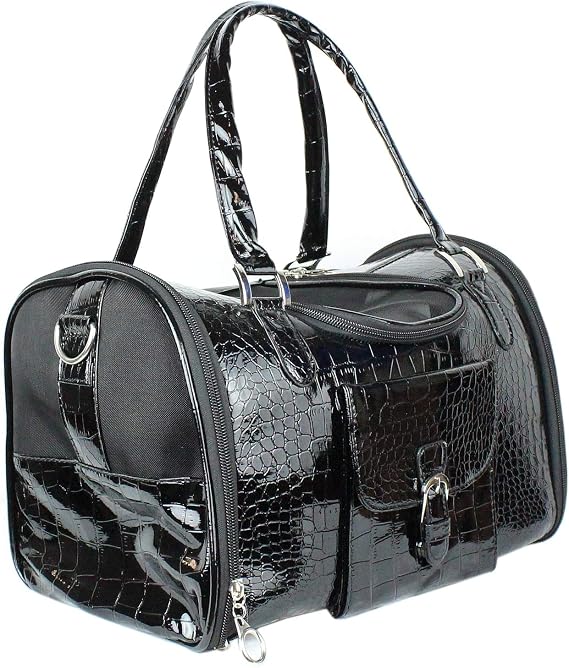 Parisian Pet Dog Purse Black Breathable Pets Purse - Fashion Pet Carrier Purse - Purse for Dog Carrying Small and Medium Dogs - Dog Purse Carrier - Adjustable Shoulder Strap Puppy Carrier Handbag