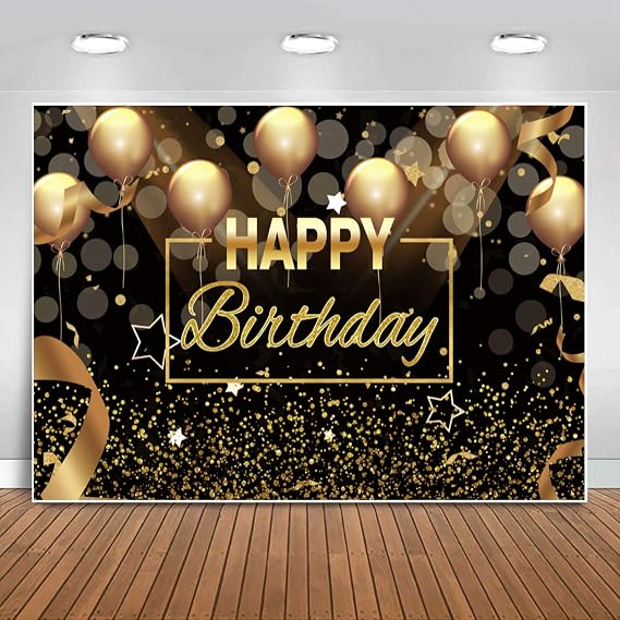 Sensfun Happy Birthday Party Backdrop Banner Black Gold Balloons Glitter Bokeh Spots Men Women Bday Photography Background for Adult Birthday Cake Table Decoration Supplies Photo Booth Backdrops 5x3ft