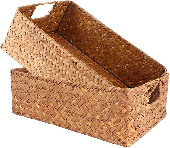 2 Pcs Woven Baskets 34 x 23 x 11 cm