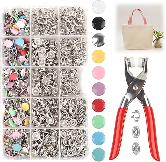 MINGBOLIN Press Stud Kit, 200 Sets of 9.5mm Snap Fasteners with Pliers