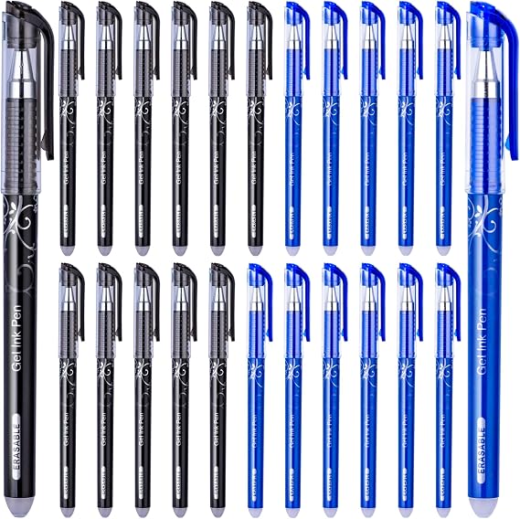 24 Pack Erasable Gel Pens Clicker Fine Point 0. 5 mm, Make Mistakes Disappear, 12 Black 12 Blue Inks for Writing Planner and Crossword Puzzles Back to School Office Supplies
