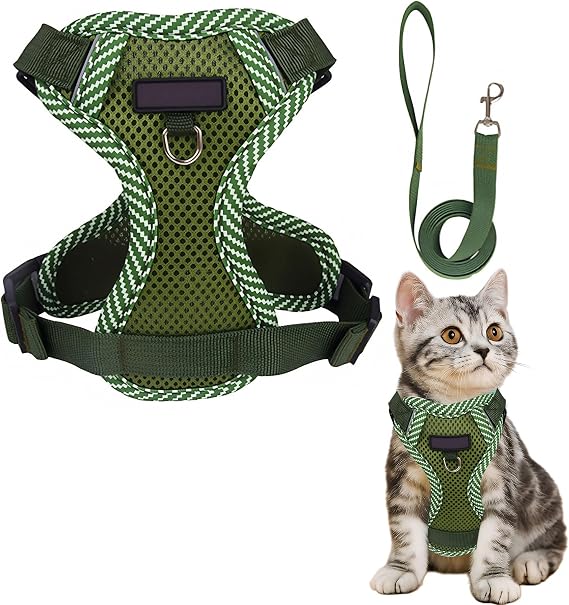Cat Harness and Leash Escape Proof Harness for Kitten Puppy Adjustable Breathable Cats Dog Easy Walk Seatbelt Large, Green