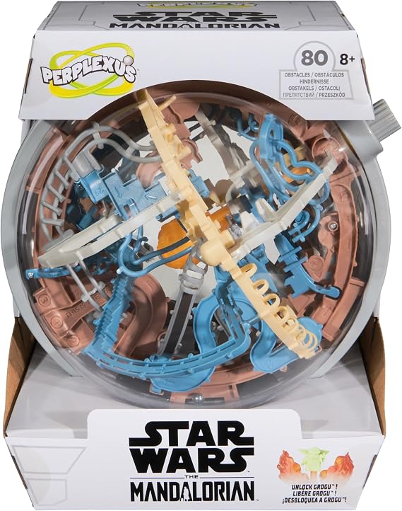 Perplexus Star Wars - The Mandalorian 3D Ball Maze with 80 Galactic Obstacles from the Star Wars Universe with Interactive Rotary Knob, Ages 8+