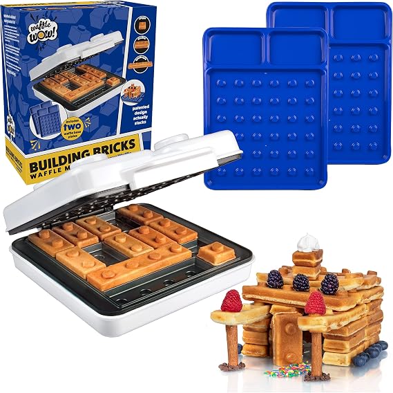 Building Brick Electric Waffle Maker with 2 Construction Eating Plates